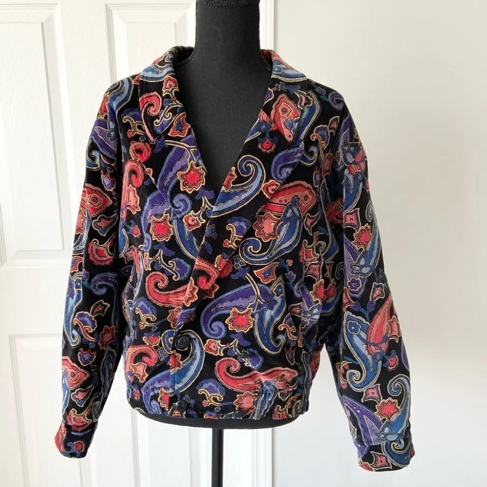 Vintage Golden Horse Paisley Print Made in Japan Bomber Jacket